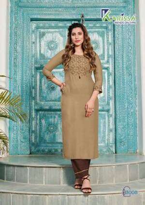 REHANA VOL 3 PREMIUM RAYON LIVA TAGS THREAD WORK AND HANDWORK KURTI WITH POCKET AND OTHER PATTERNS BY KARISSA 3008
